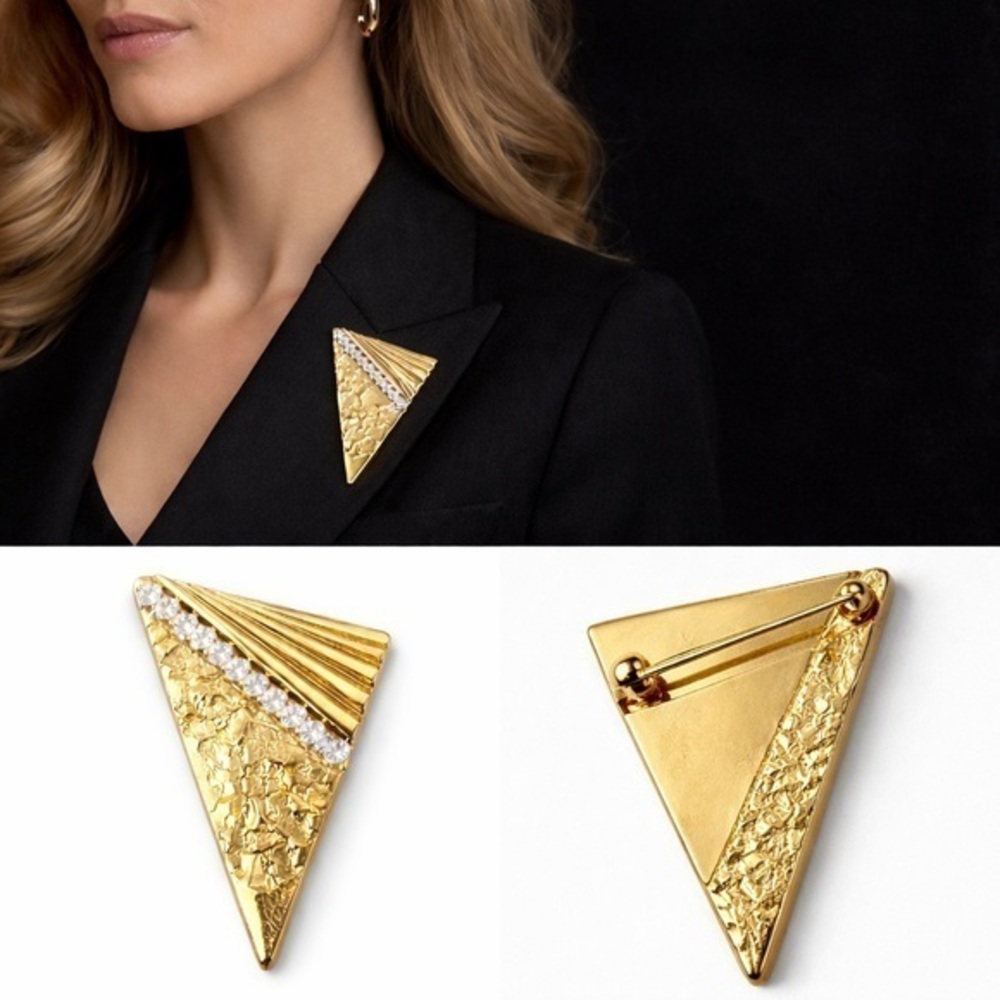 ✨Vintage Gold Geometric Rhinestone Brooch – Art Deco Style State✨